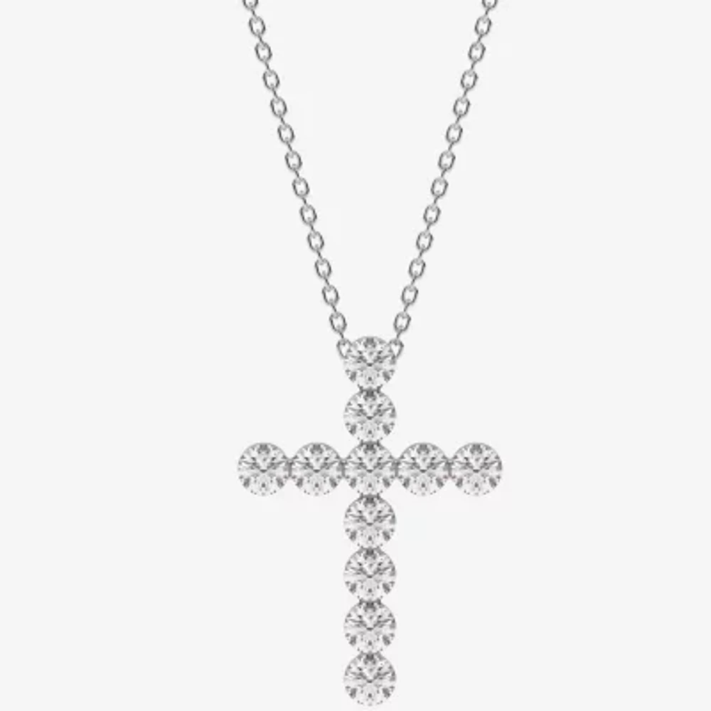Floating Diamonds (F / Vs2) Womens 2 CT. T.W. Lab Grown White Diamond 14K White Gold Cross Pendant Necklaces