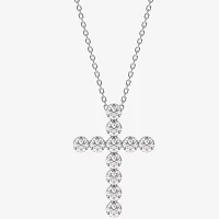 Floating Diamonds (F / Vs2) Womens 2 CT. T.W. Lab Grown White Diamond 14K White Gold Cross Pendant Necklaces