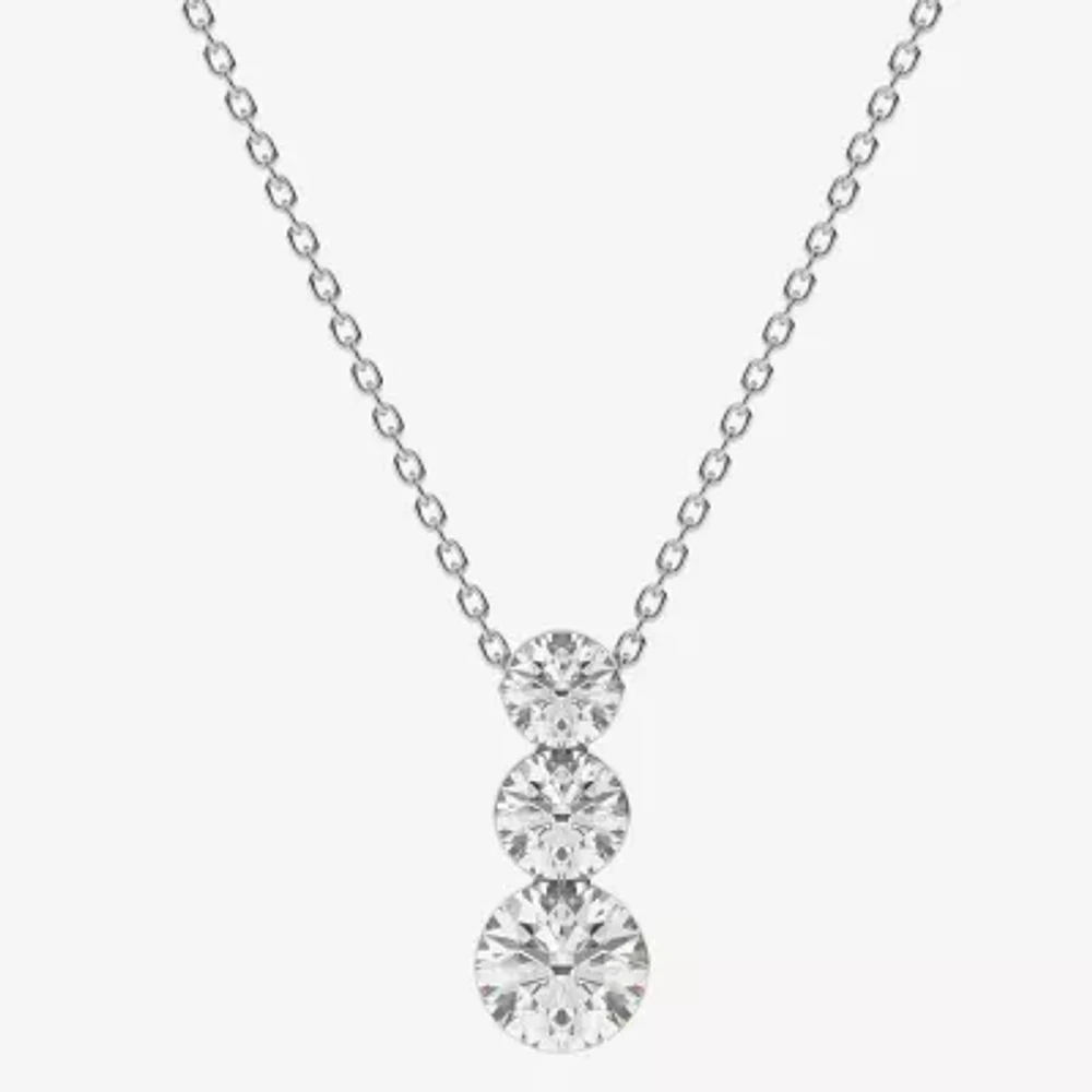 Floating Diamonds (F / Vs2) Womens CT. T.W. Lab Grown White Diamond 14K White Gold Round Pendant Necklaces