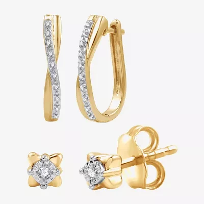 Yes, Please! 1/10 CT. T.W. Natural White Diamond 14K Gold Over Silver 2 Pair Earring Set