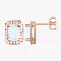 Yes, Please! Lab Created White Opal 14K Rose Gold Over Silver 9mm Stud Earrings