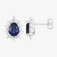 Yes, Please! Lab Created Blue Sapphire Sterling Silver 9mm Pear Stud Earrings