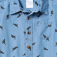 Okie Dokie Toddler & Little Boys Dino Print Long Sleeve Button-Down Shirt