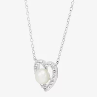 Womens White Cultured Freshwater Pearl Sterling Silver Heart Pendant Necklace