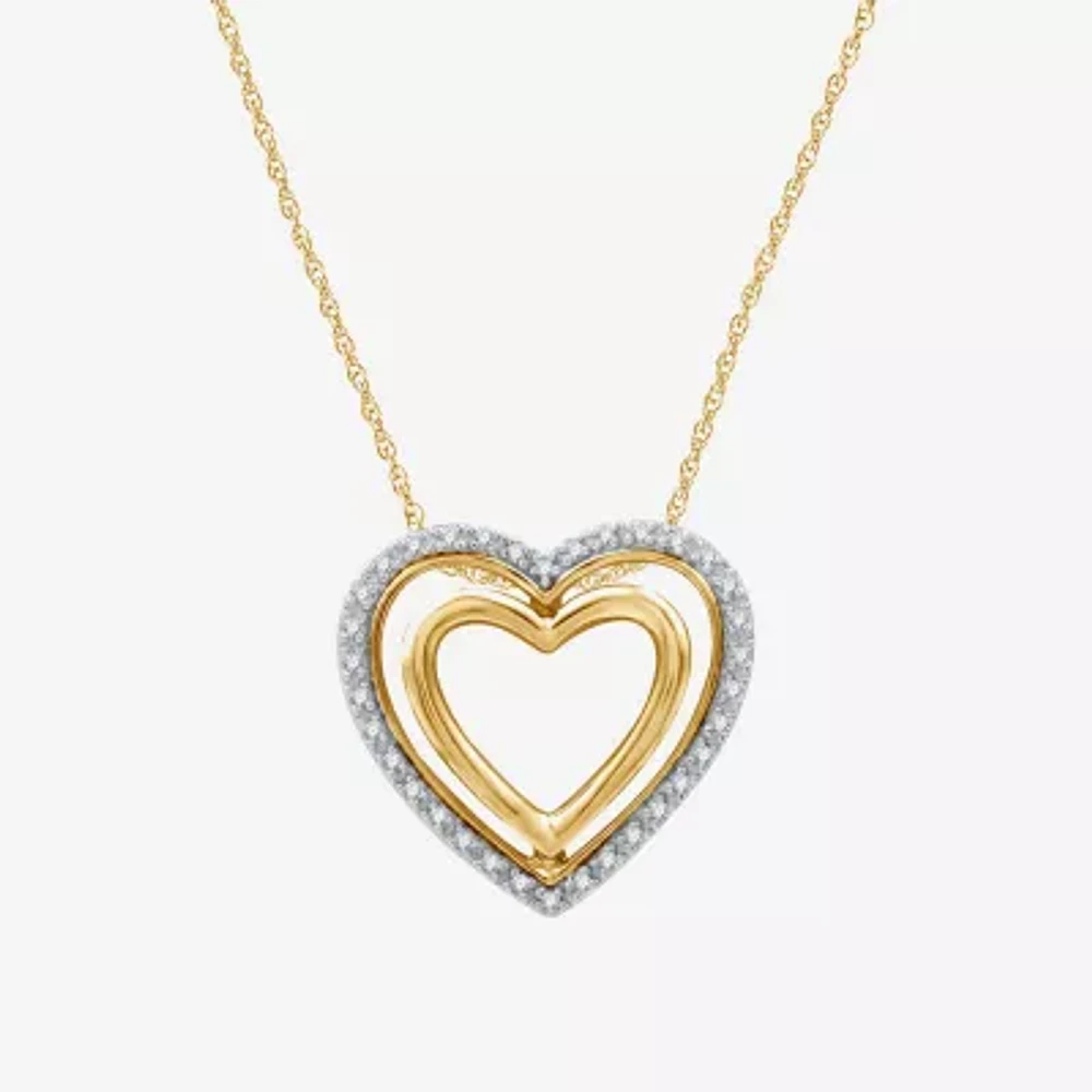 Yes Womens 1/10 CT. T.W. Natural White Diamond Sterling Silver Heart 18 Inch Pendant Necklace