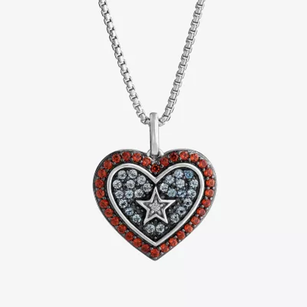 Marvel Fine Jewelry Womens Diamond Accent Genuine Red Garnet Sterling Silver Heart Captain America Pendant Necklace