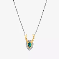 Marvel Fine Jewelry Womens Diamond Accent Lab Created Green Opal 14K Gold Over Silver Pear Loki Pendant Necklace