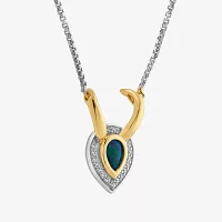 Marvel Fine Jewelry Womens Diamond Accent Lab Created Green Opal 14K Gold Over Silver Pear Loki Pendant Necklace