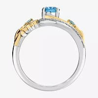 Marvel Fine Jewelry Womens 1/8 CT. T.W. Genuine Blue Topaz 14K Gold Over Silver Oval Loki Cocktail Ring