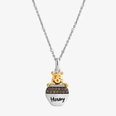 Disney Jewels Collection Womens 1/8 CT. T.W. Natural Champagne Diamond 14K Gold Over Silver Sterling Silver Winnie The Pooh Pendant Necklace