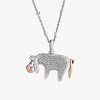 Disney Jewels Collection Womens 1/5 CT. Natural White Diamond 14K Rose Gold Over Silver Sterling Silver Eeyore Pendant Necklace