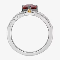 Enchanted Disney Fine Jewelry Womens 1/8 CT. T.W. Genuine Red Garnet 14K Gold Over Silver Heart Evil Queen Side Stone Cocktail Ring