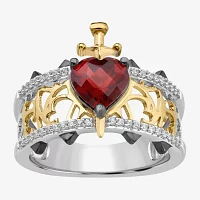 Enchanted Disney Fine Jewelry Womens 1/8 CT. T.W. Genuine Red Garnet 14K Gold Over Silver Heart Evil Queen Side Stone Cocktail Ring