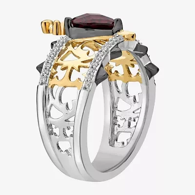 Enchanted Disney Fine Jewelry Womens 1/8 CT. T.W. Genuine Red Garnet 14K Gold Over Silver Heart Evil Queen Side Stone Cocktail Ring