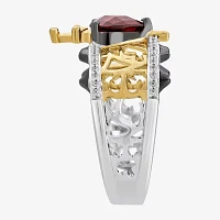 Enchanted Disney Fine Jewelry Womens 1/8 CT. T.W. Genuine Red Garnet 14K Gold Over Silver Heart Evil Queen Side Stone Solitaire Cocktail Ring