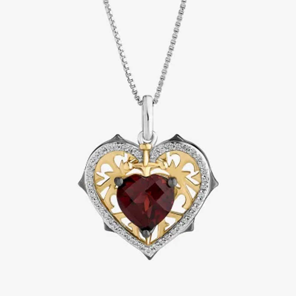 Enchanted Disney Fine Jewelry Womens 1/6 CT. T.W. Genuine Red Garnet 14K Gold Over Silver Heart Evil Queen Pendant Necklace