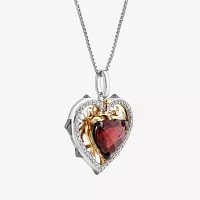 Enchanted Disney Fine Jewelry Womens 1/6 CT. T.W. Genuine Red Garnet 14K Gold Over Silver Heart Evil Queen Pendant Necklace