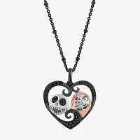 Disney Jewels Collection Womens 1/5 CT. Natural Black Diamond 14K Rose Gold Over Silver Sterling Silver Heart Nightmare Before Christmas Pendant Necklace