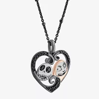 Disney Jewels Collection Womens 1/5 CT. Natural Black Diamond 14K Rose Gold Over Silver Sterling Silver Heart Nightmare Before Christmas Pendant Necklace