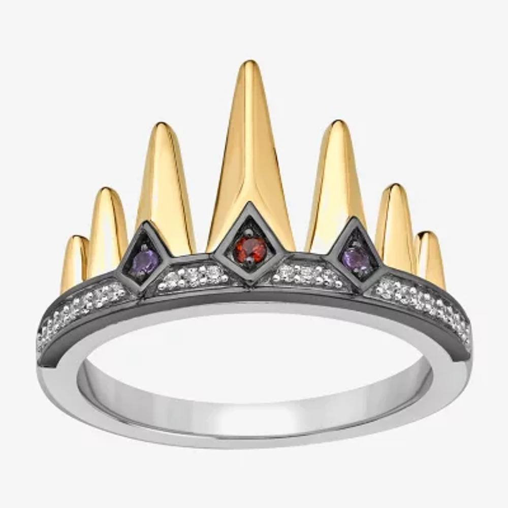 Enchanted Disney Fine Jewelry Womens Diamond Accent Genuine Red Garnet 14K Gold Over Silver Crown Evil Queen Side Stone Cocktail Ring