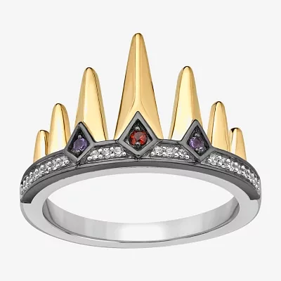 Enchanted Disney Fine Jewelry Womens Diamond Accent Genuine Red Garnet 14K Gold Over Silver Crown Evil Queen Side Stone Cocktail Ring