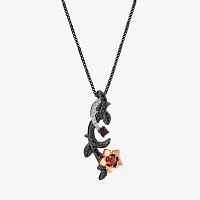 Enchanted Disney Fine Jewelry Womens 1/6 CT. T.W. Genuine Red Garnet 14K Rose Gold Over Silver Flower Evil Queen Snow White Pendant Necklace