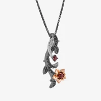 Enchanted Disney Fine Jewelry Womens 1/6 CT. T.W. Genuine Red Garnet 14K Rose Gold Over Silver Flower Evil Queen Snow White Pendant Necklace