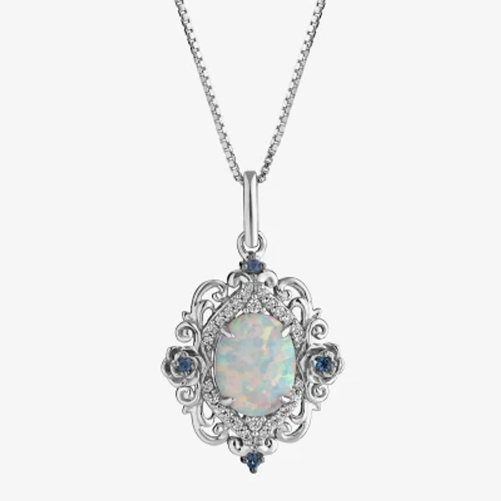 Enchanted Disney Fine Jewelry Womens 1/10 CT. T.W. Lab Created White Opal Sterling Silver Cinderella Princess Pendant Necklace