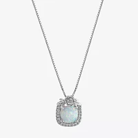 Enchanted Disney Fine Jewelry Womens 1/10 CT. T.W. Lab Created White Opal Sterling Silver Cinderella Princess Pendant Necklace