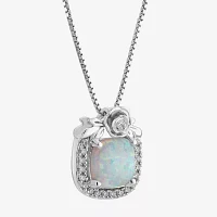 Enchanted Disney Fine Jewelry Womens 1/10 CT. T.W. Lab Created White Opal Sterling Silver Cinderella Princess Pendant Necklace