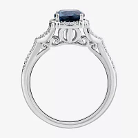 Enchanted Disney Fine Jewelry Womens 1/5 CT. Lab Created Blue Topaz Sterling Silver Cinderella Side Stone Solitaire Cocktail Ring