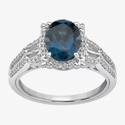 Enchanted Disney Fine Jewelry Womens 1/5 CT. Lab Created Blue Topaz Sterling Silver Cinderella Side Stone Solitaire Cocktail Ring