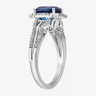 Enchanted Disney Fine Jewelry Womens 1/5 CT. Lab Created Blue Topaz Sterling Silver Cinderella Side Stone Solitaire Cocktail Ring