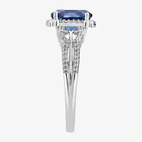 Enchanted Disney Fine Jewelry Womens 1/5 CT. Lab Created Blue Topaz Sterling Silver Cinderella Side Stone Solitaire Cocktail Ring