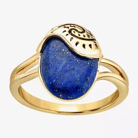 Enchanted Disney Fine Jewelry Womens Lab Created Blue Lapis 14K Gold Over Silver Oval Princess Moana Side Stone Solitaire Cocktail Ring