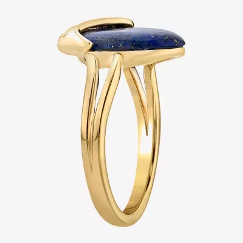 Enchanted Disney Fine Jewelry Womens Lab Created Blue Lapis 14K Gold Over Silver Oval Princess Moana Side Stone Solitaire Cocktail Ring