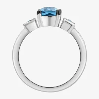 Marvel Fine Jewelry Womens Diamond Accent Genuine Blue Topaz Sterling Silver Oval Loki Side Stone Cocktail Ring