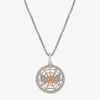 Marvel Fine Jewelry Womens 1/5 CT. Natural White Diamond 14K Rose Gold Over Silver Sterling Silver Spiderman Pendant Necklace