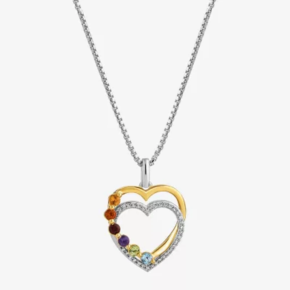 Marvel Fine Jewelry Womens 1/10 CT. T.W. Genuine Multi Color Stone 14K Gold Over Silver Sterling Silver Heart Pendant Necklaces