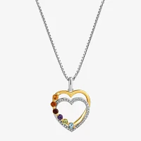 Marvel Fine Jewelry Womens 1/10 CT. T.W. Genuine Multi Color Stone 14K Gold Over Silver Sterling Silver Heart Pendant Necklaces