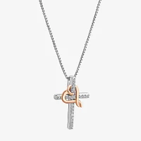 Hallmark Diamonds Womens Diamond Accent Natural White Diamond 14K Two Tone Gold Over Silver Cross Heart Pendant Necklace