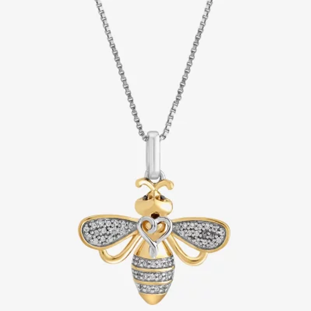 Hallmark Diamonds Bumble Bee Womens 1/10 CT. T.W. Natural White Diamond 14K Gold Over Silver Pendant Necklace