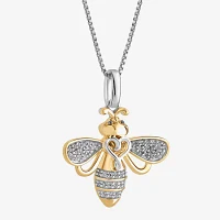 Hallmark Diamonds Bumble Bee Womens 1/10 CT. T.W. Natural White Diamond 14K Gold Over Silver Pendant Necklace