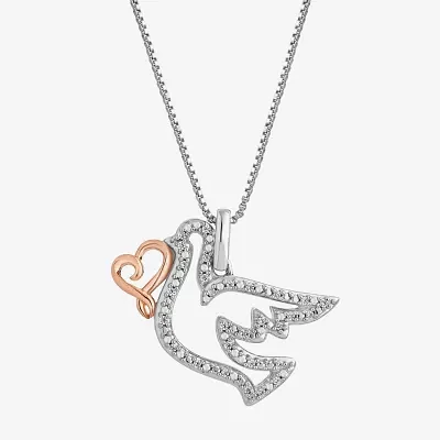 Hallmark Diamonds Dove Womens Diamond Accent Natural White Diamond 14K Two Tone Gold Over Silver Heart Pendant Necklace