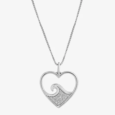 Enchanted Disney Fine Jewelry Womens 1/10 CT. T.W. Natural White Diamond Sterling Silver Heart Princess Moana Pendant Necklace