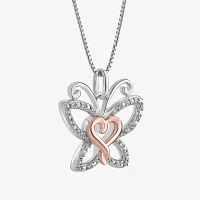 Hallmark Diamonds Womens Diamond Accent Natural White Diamond 14K Two Tone Gold Over Silver Butterfly Heart Pendant Necklace