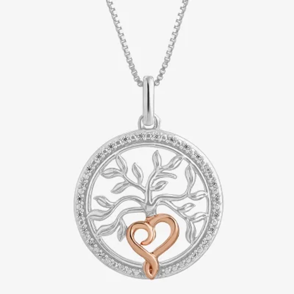 Hallmark Diamonds Tree Of Life Womens Diamond Accent Natural White Diamond 14K Two Tone Gold Over Silver Heart Round Pendant Necklace