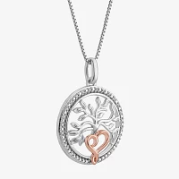 Hallmark Diamonds Tree Of Life Womens Diamond Accent Natural White Diamond 14K Two Tone Gold Over Silver Heart Round Pendant Necklace