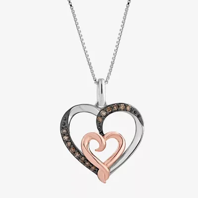 Hallmark Diamonds Womens 1/6 CT. T.W. Natural Black Diamond 14K Rose Gold Over Silver Heart Pendant Necklace