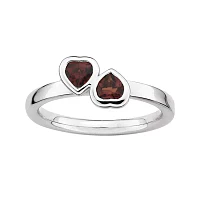 Personally Stackable Genuine Garnet Sterling Silver Double-Heart Ring